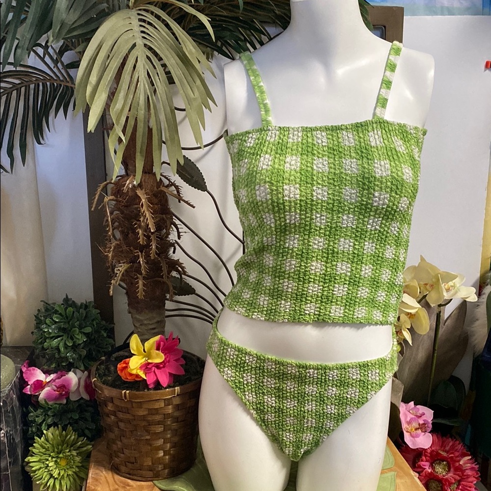Women's Gingham Bubble Knit Tankini Set